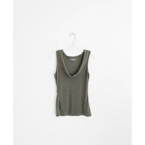 James Perse Greige Olive Putty Tencel Drape Neck Sleeveless Tank Top size 2 US M